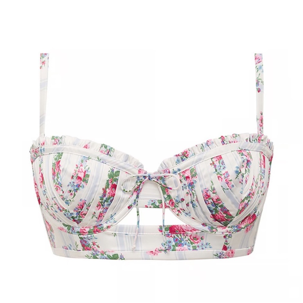 For Love And Lemons White and Pink Floral Lace Bra